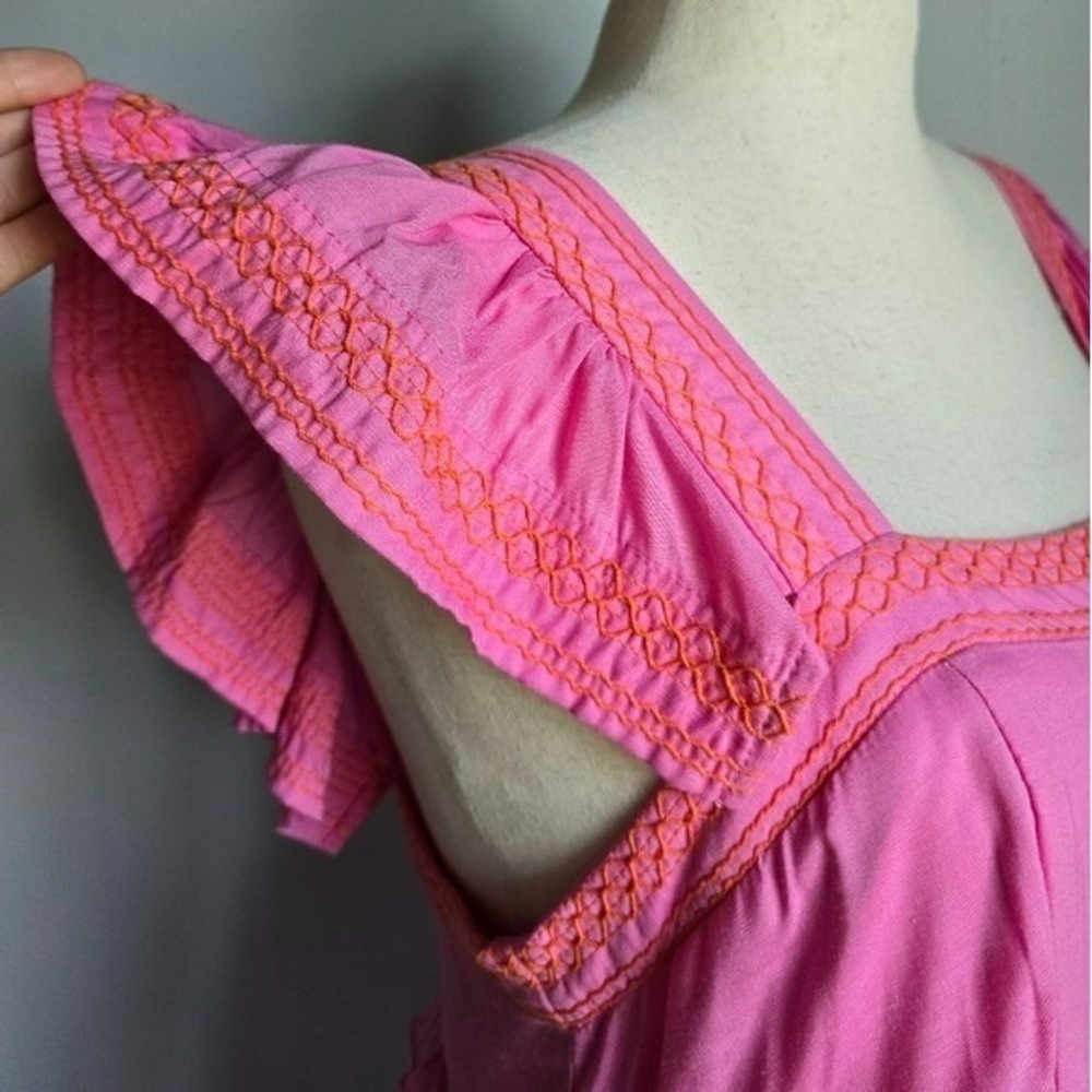 J. Marie NEW Calli Pink Orange Embroidered Tiered Midi Sun Dress SZ XL Coquette - Picture 6 of 13